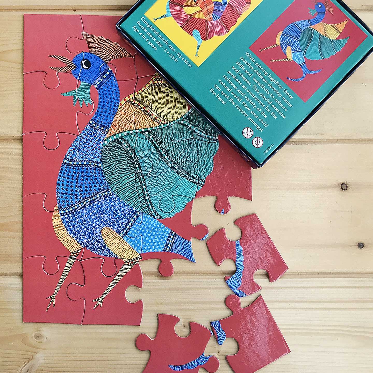 FroggMag - Jigsaw Puzzles - 20 pcs - Gond Art - Rooster and Hens
