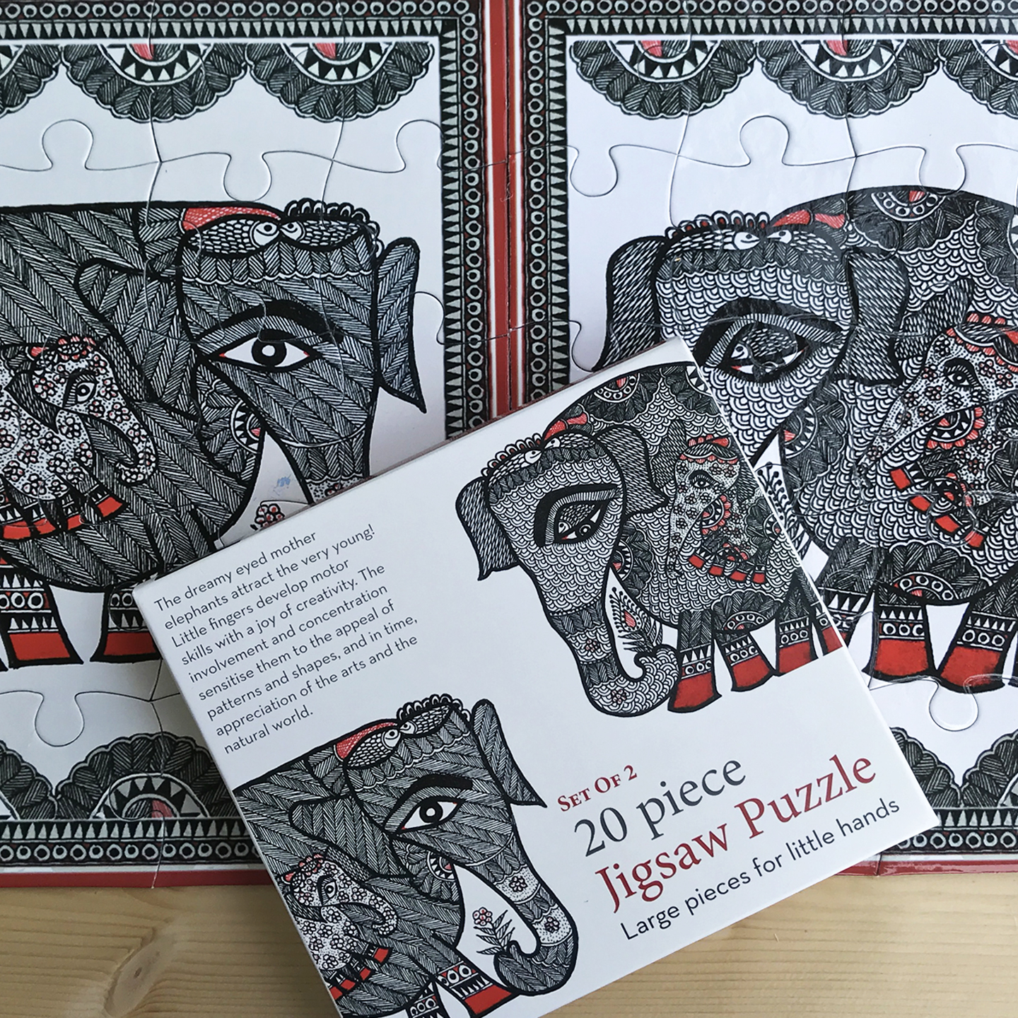 FroggMag - Jigsaw Puzzles - 20 pcs - Madhubani Art - Elephants